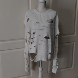 Yi Ren Wei Ben women's medium distressed ripped sweater white ripped grunge look